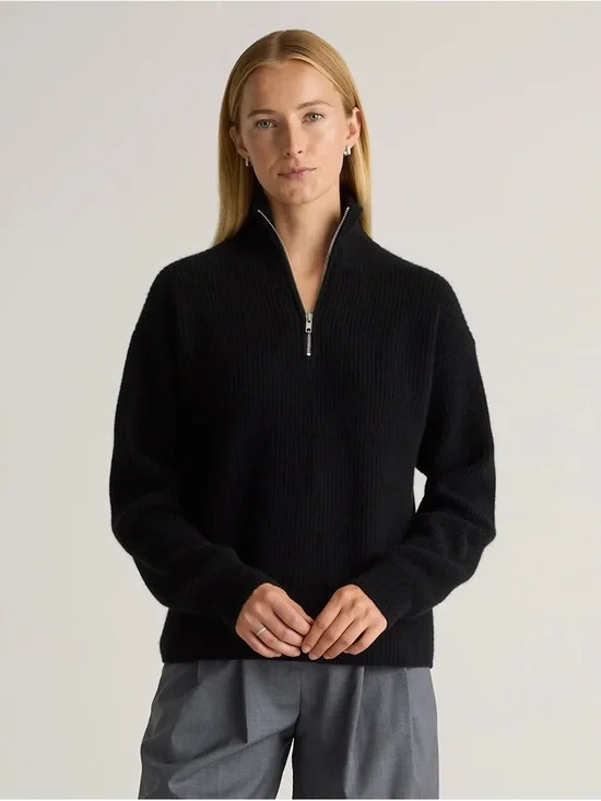 Quince NWT Cashmere Fisherman Quarter-Zip Sweater - Black (Size S) - Picture 6 of 7